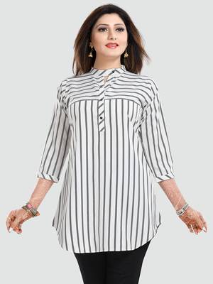 White printed crepe short-kurtis 1
