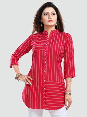 Pink printed crepe short-kurtis 1