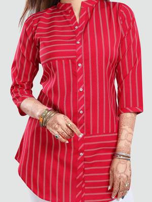 Pink printed crepe short-kurtis 4