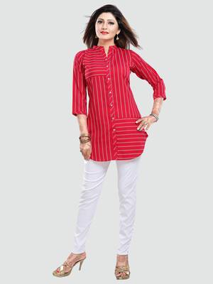 Pink printed crepe short-kurtis 5