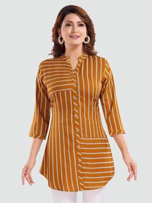 Mustard printed crepe short-kurtis 1