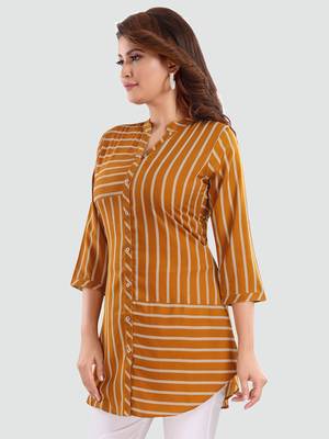 Mustard printed crepe short-kurtis 2