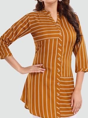 Mustard printed crepe short-kurtis 4