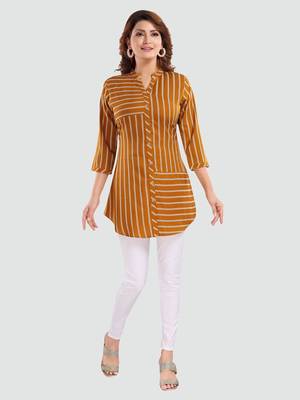 Mustard printed crepe short-kurtis 5