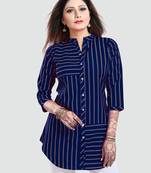 Navy-blue printed crepe short-kurtis