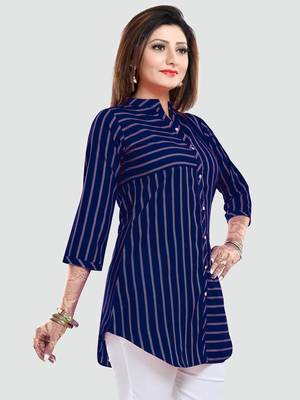 Navy-blue printed crepe short-kurtis 2