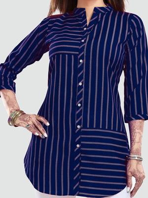 Navy-blue printed crepe short-kurtis 4