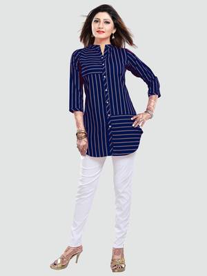 Navy-blue printed crepe short-kurtis 5