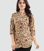 Beige printed crepe short-kurtis