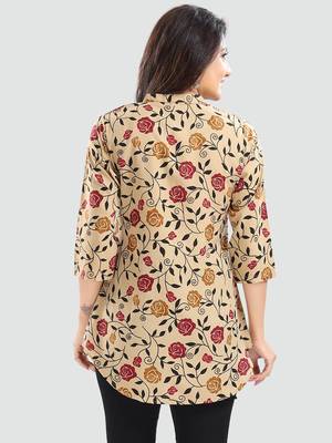 Beige printed crepe short-kurtis 3