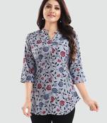 Grey printed crepe short-kurtis