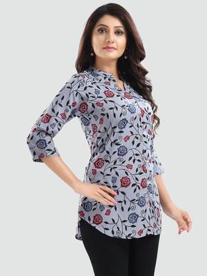 Grey printed crepe short-kurtis 2