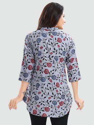 Grey printed crepe short-kurtis 3