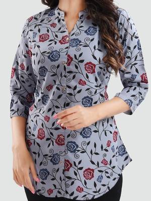 Grey printed crepe short-kurtis 4