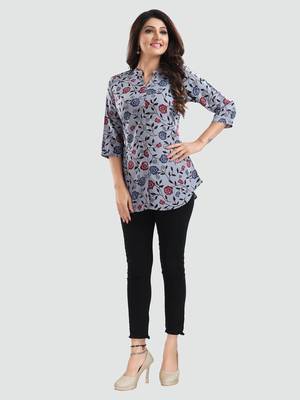 Grey printed crepe short-kurtis 5