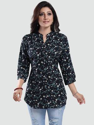 Black printed crepe short-kurtis 1