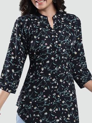 Black printed crepe short-kurtis 4