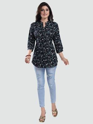 Black printed crepe short-kurtis 5