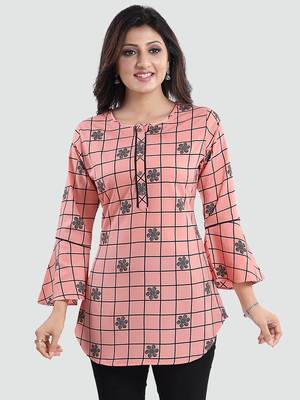 Pink printed crepe short-kurtis 1