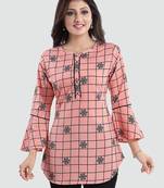 Pink printed crepe short-kurtis