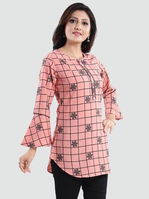 Pink printed crepe short-kurtis 2