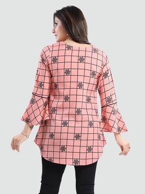 Pink printed crepe short-kurtis 3