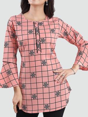 Pink printed crepe short-kurtis 4