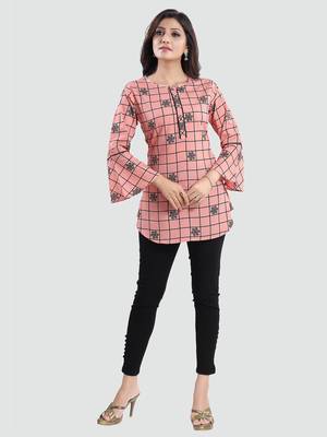 Pink printed crepe short-kurtis 5