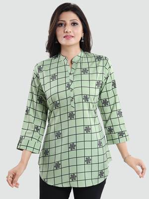 Green printed crepe short-kurtis 1