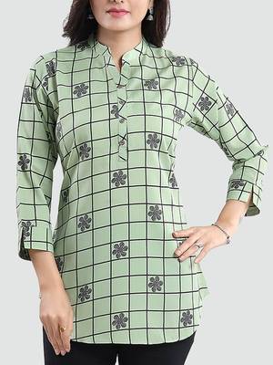 Green printed crepe short-kurtis 4