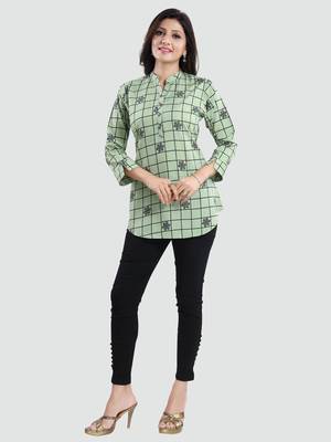 Green printed crepe short-kurtis 5