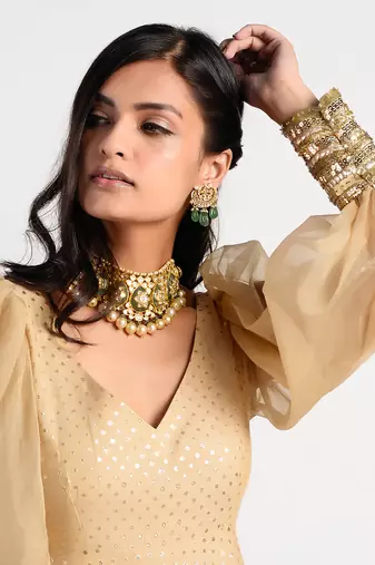 champagne gold anarkali