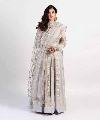 silver grey seashell anarkali 1