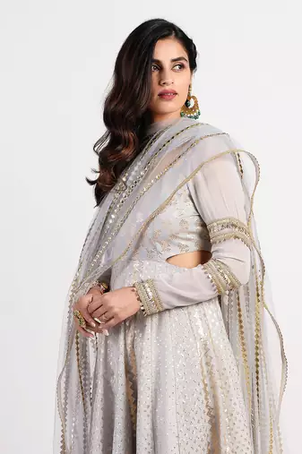 silver grey seashell anarkali