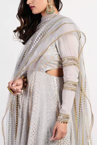 silver grey seashell anarkali