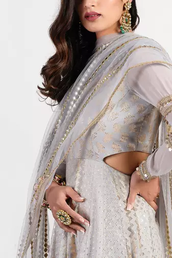 silver grey seashell anarkali
