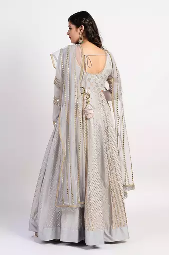 silver grey seashell anarkali