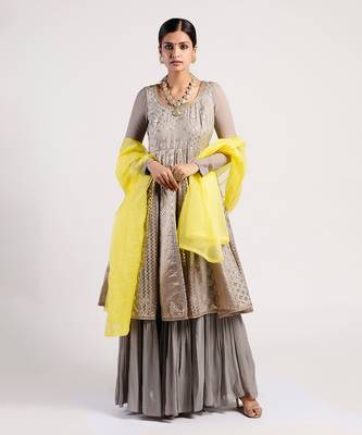 dark Grey chanderi Anarkali 1
