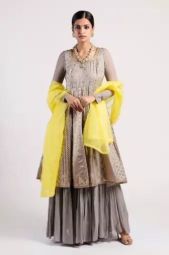 dark Grey chanderi Anarkali