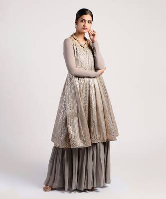 dark Grey chanderi Anarkali 2