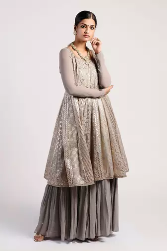 dark Grey chanderi Anarkali