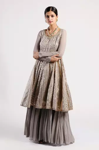 dark Grey chanderi Anarkali