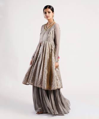 dark Grey chanderi Anarkali 4