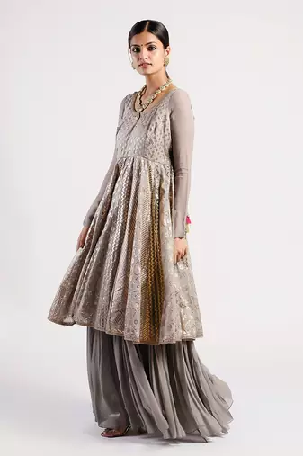 dark Grey chanderi Anarkali