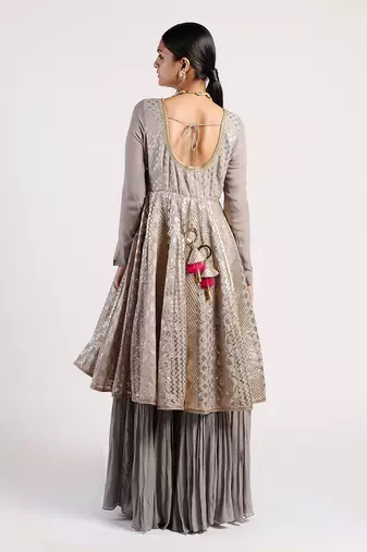 dark Grey chanderi Anarkali