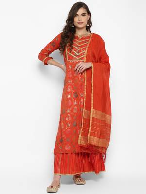 Orange floral print rayon salwar 1