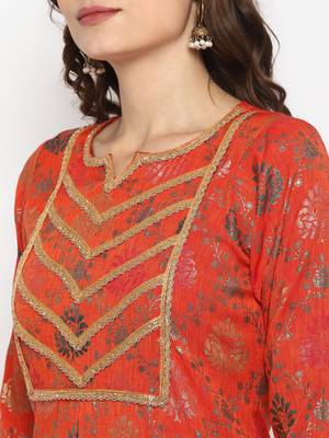 Orange floral print rayon salwar 2