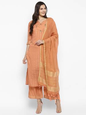 Peach embroidered chanderi salwar 1