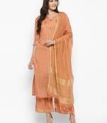 Peach embroidered chanderi salwar