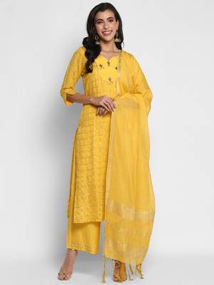 Yellow embroidered chanderi salwar 1